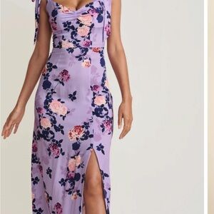 VENUS Tie-Shoulder Floral Dress in Lavender and Navy